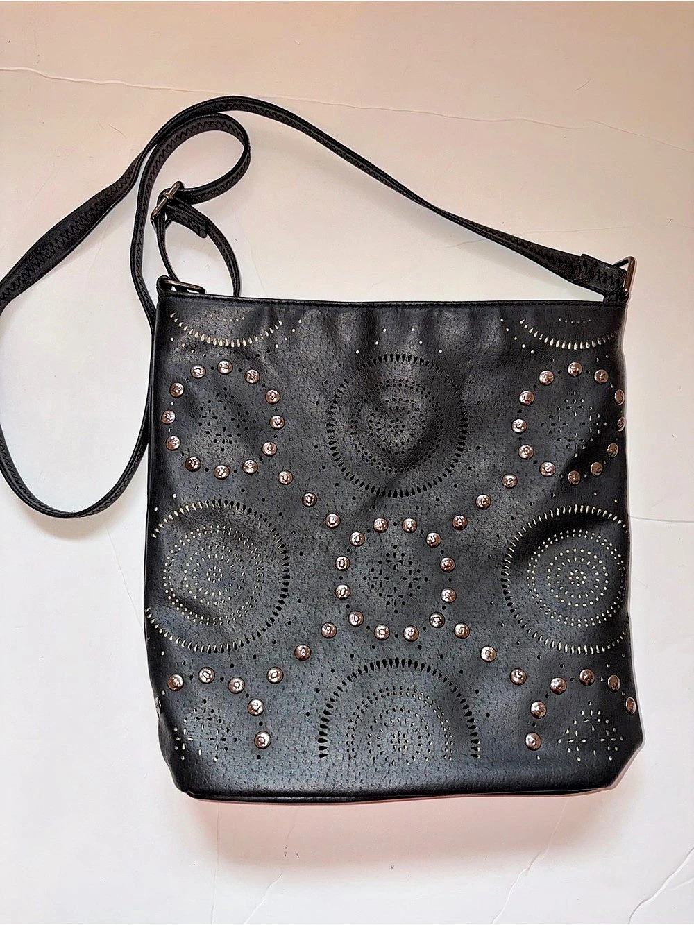 San and Hadley Studded Geometric Black Crossbody Bag